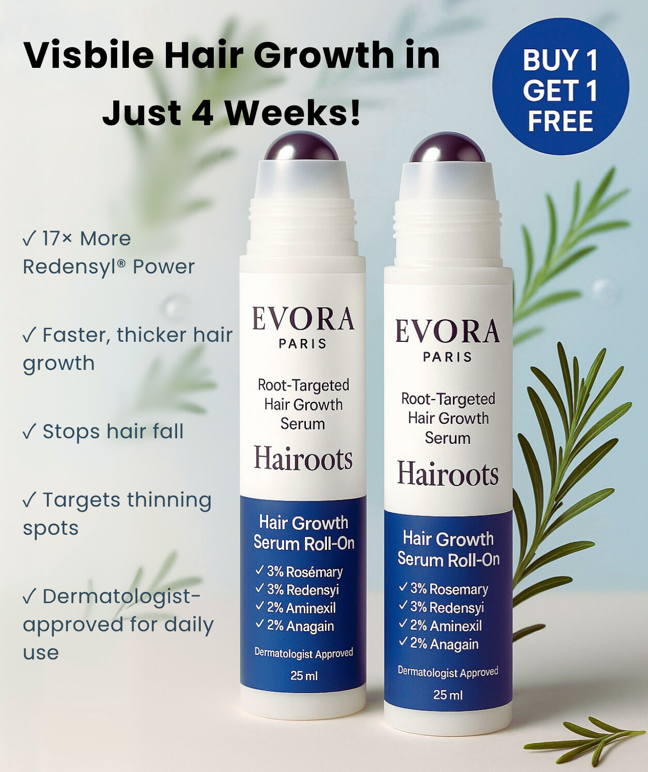 EVORA PARIS Hairoots™ | Advanced Root-Targeted Serum to Regrow Thicker, Fuller Hair